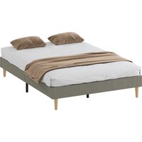 HOMCOM Cadre de lit 140 x 190 cm avec sommier à lattes en bois, lit double rembourré en velours côtelé, gris