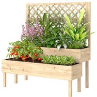 Outsunny Jardinière à 2 Niveaux avec Treillis, bac à fleurs, avec tissu non tissé, 108 x 62 x 120 cm, effet bois naturelle