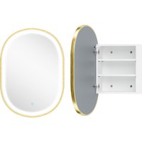 HOMCOM Wand-Badezimmerschrank mit Spiegel und LED-Beleuchtung, 50 x 14,5 x 70 cm, ovales Badmöbel, beschlagfrei, 3 Lichttemperaturen, Speicherfunktion, Touch-Schalter, gold Aosom