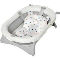 HOMCOM Foldable Baby Bath Tub Ergonomic with Cushion Temperature Sensitive Water Plug, Non-Slip Support Legs, for 0-3 Years, Offwhite | Aosom Ireland