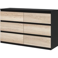 HOMCOM Commode 6 tiroirs meuble de rangement sans poignées design minimaliste 120 x 39 x 75 cm noir et bois naturel
