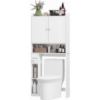 HOMCOM Meuble WC dessus de toilette ou machine à laver, 2 portes, 3 compartiments, porte-papier toilette, 80x19,5x170cm, blanc
