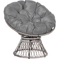 Outsunny 360° Swivel Rattan Papasan Moon Bowl Chair Round Lounge Garden Wicker Basket Seat with Padded Cushion Oversized for Outdoor Indoor, Grey