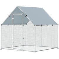 PawHut Enclos poulailler extérieur 4 m², parc grillagé - acier galvanisé Ø19mm - bâche Oxford 420D anti-UV 200x200x200cm argent