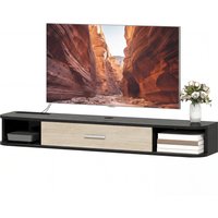 HOMCOM Meuble TV Suspendu 120 cm, Meuble télé jusqu'à 50 Pouces, Porte Rabattable, 2 Étagères Ouvertes et Passe-câbles, Noir