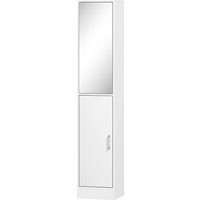 kleankin Meuble colonne salle de bain avec miroir, meuble de rangement à 6 niveaux 2 portes étagères réglables 32x28x162cm blanc