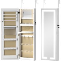HOMCOM Jewelry Cabinet with LED, Lockable Wall/Door Jewelry Organizer with Mirror, 37 x 10.5 x 108 cm, White