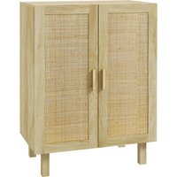 HOMCOM Tall buffet storage cabinet boho design double doors with 3 cane shelves - 73 x 41 x 102 cm