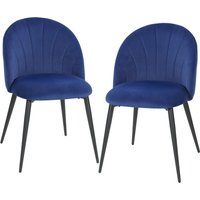HOMCOM Lot de 2 chaises de salle à manger, chaises de cuisine rembourrées sans accoudoirs, pieds en acier, 52x55x79cm, bleu