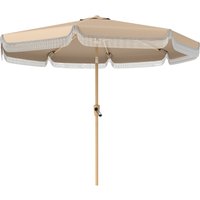 Outsunny Parasol de jardin extérieur 266 cm, parasol inclinable, franges, manivelle, 8 baleines, toile polyester 180 g/m², kaki