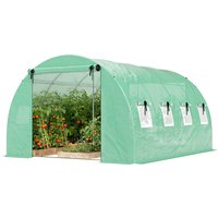 Outsunny Serre tunnel de jardin 12m², serre de jardin tunnel 295x400x200cm 2 portes et 8 fenêtres bâche PE 140 g/m² vert