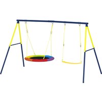 AIYAPLAY Balançoire portique pour enfant avec double balancelles, cordes réglables, cadre en acier, pour 3-8 ans, multicolore
