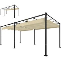 Outsunny Pergola 5,7 m x 2,95 m avec Toit Rétractable, Abri de Jardin avec Protection UV50+, Beige