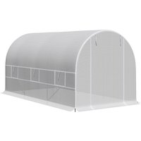 Outsunny Serre de jardin tunnel 8m², serre tunnel de jardin cadre en métal, 1 porte et 6 fenêtres, bâche PE, 400x200x200cm, blanc