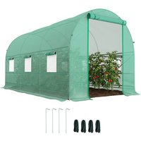 Outsunny Serre tunnel de jardin 8 m², serre de jardin tunnel avec porte et 6 fenêtres, bâche PE 140 g/m² 400 x 200 x 200 cm vert