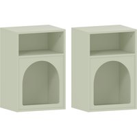 HOMCOM Set of 2 Nightstands, Bedside Tables with Open Compartments, Arched Design, 40 x 30 x 60 cm, light green