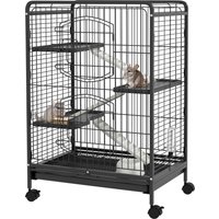 Small Animal Cage on Wheels 3 Ramps & 3 Platforms Food Dish & Water Bottle Removable Bottom Tray Rabbit Ferret Chinchilla Steel & PP 61.5x44x95cm