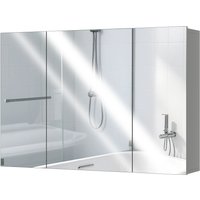 kleankin Armoire murale de salle de bain avec 3 portes miroir et étagères réglables en MDF Gris dim. 90L x 15l x 60H cm