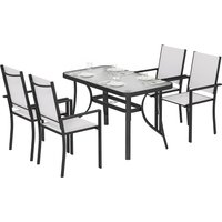 Outsunny Ensemble Repas Jardin avec Trou pour Parasol, Table et Chaises pour 4, Gris Clair