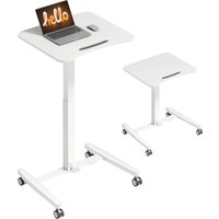 HOMCOM Bureau Debout Réglable en Hauteur, Plateau Inclinable, Roulettes et Cadre en Acier, 60,5 x 52 x 75-114 cm, Blanc