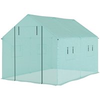 Outsunny Serre de jardin tunnel 2 x 3m, 6m² avec porte enroulable, 4 fenêtres, - Acier galvanisé PE Haute densité Vert