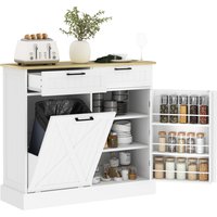 HOMCOM Buffet cuisine avec meuble poubelle 38L, meuble cuisine rangement, 2 tiroirs, étagère à épices et plan de travail, blanc