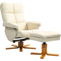 HOMCOM Fauteuil relax avec repose-pied, fauteuil de relaxation, pivotant à 360°, dossier inclinable, 80 x 86 x 99 cm, crème