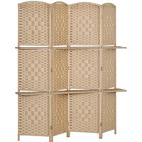 4 panel room divider screen 160 x 170 cm 2 shelves foldable wood