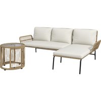 Outsunny Salon de jardin extérieur d'angle 3 places en résine tressée avec canapés, chaise longue, table basse et coussins, crème