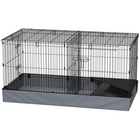 PawHut Cage pour petits animaux 2 en 1 avec dessus amovible enclos lapin 2 zones séparées rampe 121 x 61 x 61 cm en acier noir