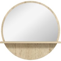 kleankin Decorative Wall Mirror: 45cm Circular Bathroom Mirror with Storage Shelf, Wooden Frame, Natural Wood Effect Aosom UK