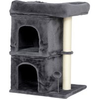 66 cm Small Cat Tree Large Cats Cat Tower w Large Top Perch 2 Condos Sisal Scratching Post Toy Ball Dark Grey