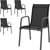Outsunny Lot de 4 Chaises de Jardin Extérieures, Chaise de Salle à Manger Empilables avec Accoudoirs et Dossier Haut, Noir