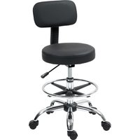 HOMCOM Chaise de bureau, chaise de dessin, repose-pieds réglable, hauteur réglable, pivotante 360°, 52x52x92cm, noir