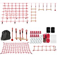 AIYAPLAY Parcours d'obstacles Ninja pour enfants 10 M kit de tyrolienne complet charge 100 kg, installation facile, rouge