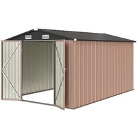 Outsunny Abri de Jardin en Métal 364 x 238 cm avec 4 Prises d'Air et Portes Doubles avec Serrure, Marron