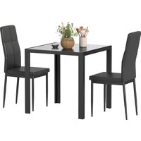 HOMCOM Ensemble table à manger et chaises pour 2 personnes, plateau rectangulaire en verre, pour cuisine salon maison, noir