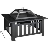 Outsunny Steel Fire Bowl Fire Pit with Spark Guard Poker for Outdoor BBQ Camping 67x67x47cm Black | Aosom Ireland