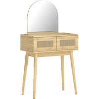 HOMCOM Dressing Table, Compact Vanity Desk with Mirror and 2 Drawers, Natural Wood Finish