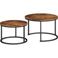 HOMCOM Coffee Table Set of 2, Round Nest of Tables with Metal Frame, Modern Side Tables for Living Room, Rustic Brown