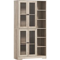 HOMCOM Multi-Storage Kitchen Cabinet, with Glass Doors - Grey Wood-Effect