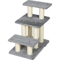 PawHut Escalier pour animaux domestiques réglable 3 marches échelle pour chat chien griffoirs en sisal balle 52x34,5x54cm gris