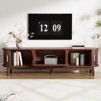 Retro MDF TV Stand with Sliding Wood-Slat Doors, Sturdy Unit with 3 Compartments for 65-Inch TV, 165L x 39.5W x 46H cm, Dark Oak Aosom UK