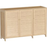 HOMCOM Bamboo Shoe Cabinet with Louvered Doors, 18 Pairs Shoe Storage Cabinet with Adjustable Shelves for Hallway, Natural