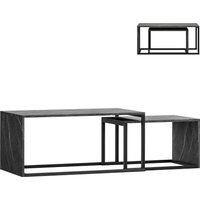 HOMCOM Coffee Tables Set of 2, Industrial Nest of Tables with Metal Frame for Living Room Bedroom, Dark Grey Marble Effect