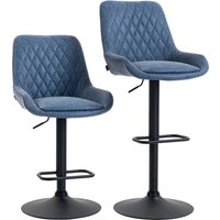 HOMCOM Set of Two Faux Leather Retro Bar Stools, Bar chairs with 7cm thick padded cushion - Dark Blue