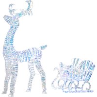Lighted Christmas Reindeer Sleigh Outdoor Yard Reindeer 170 Warm LED Lights Holiday Decor Stakes Waterproof Silver