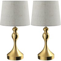 HOMCOM Bedside Lamps Set of 2, Modern Table Lamps with 3 Colour Temperatures, USB A+C Charging Ports and Linen Shade for Living Room Bedroom Office, Gold Tone