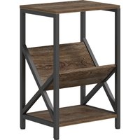 HOMCOM Narrow Side Table, End Table with 3-Tier Storage, V-Shaped Magazine Holder for Living Room, Bedroom, 40 x 30 x 61cm, Oak