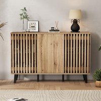 Modern Vintage Sideboard with Openwork Wooden and Panel Doors, Six-Point Support Unit with 6 Compartments, 150L x 40W x 95H cm, Wood Aosom UK